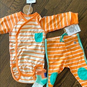 Orange Striped Kids One Piece by Polarn O Pyret